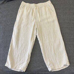 Talbots 100% Linen Wide Leg Pull On Pants Size L Beige Elastic Waist Casual